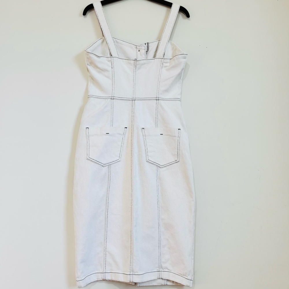 Zara Bodycon Overall Sleeveless corset Black Button Front Off White Denim Dress - Picture 3 of 16